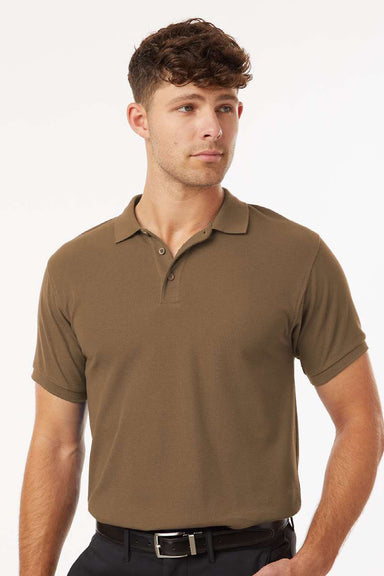 AllPro 62800 Mens Pique Short Sleeve Polo Shirt Cigar Brown Model Front
