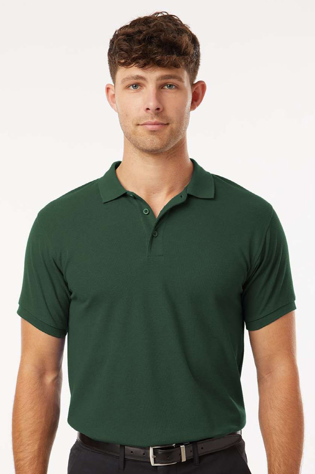 AllPro 62800 Mens Pique Short Sleeve Polo Shirt Forest Green Model Front