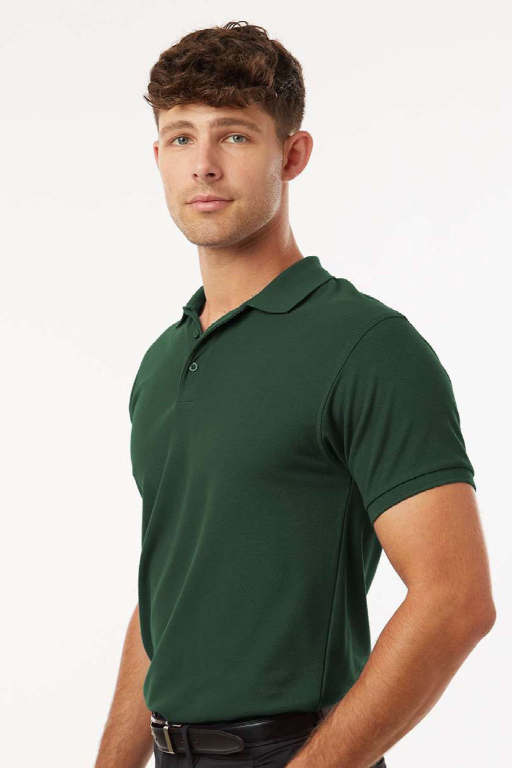 AllPro 62800 Mens Pique Short Sleeve Polo Shirt Forest Green Model Side