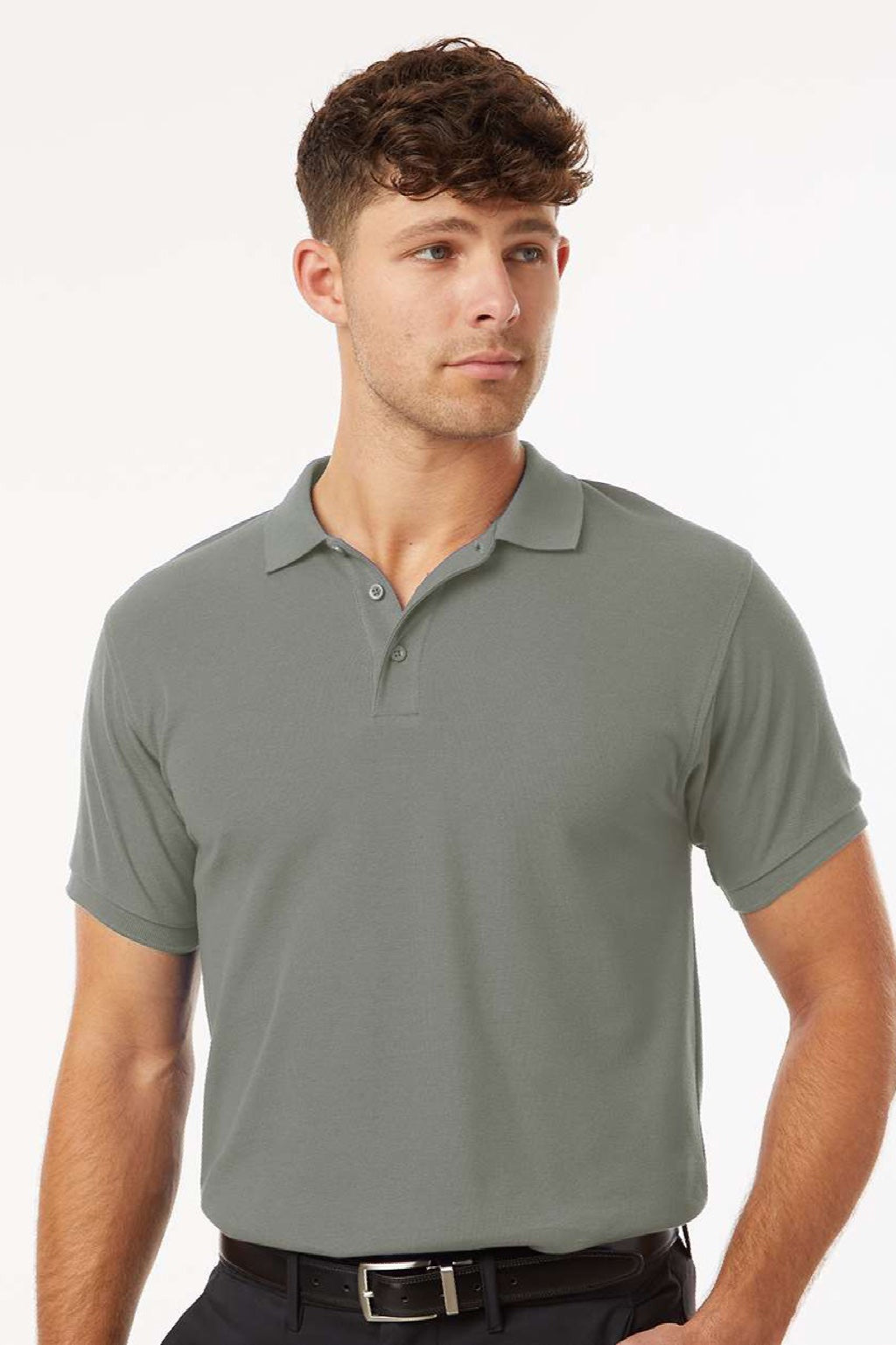 AllPro 62800 Mens Pique Short Sleeve Polo Shirt Greystone Model Front