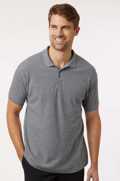 AllPro 62800 Mens Pique Short Sleeve Polo Shirt Heather Granite Grey Model Front