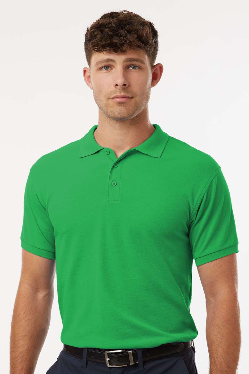 AllPro 62800 Mens Pique Short Sleeve Polo Shirt Kelly Green Model Front