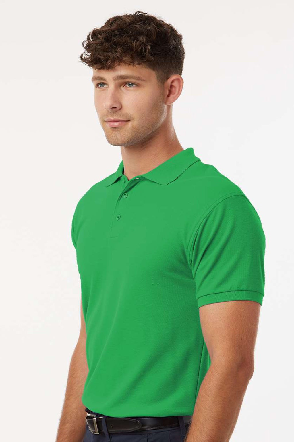 AllPro 62800 Mens Pique Short Sleeve Polo Shirt Kelly Green Model Side