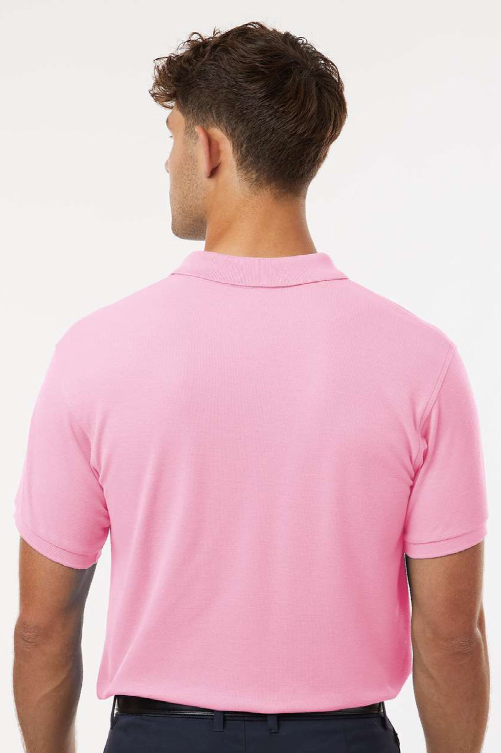 AllPro 62800 Mens Pique Short Sleeve Polo Shirt Light Pink Model Back