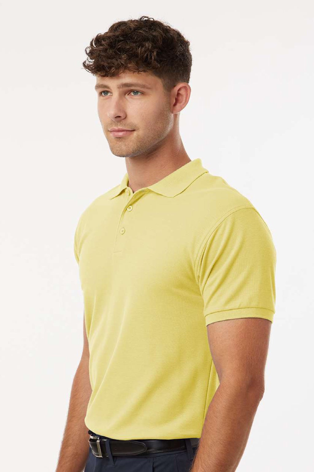 AllPro 62800 Mens Pique Short Sleeve Polo Shirt Light Yellow Model Side