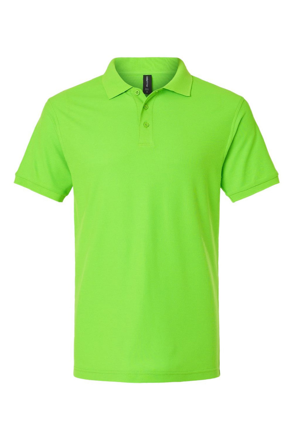 AllPro 62800 Mens Pique Short Sleeve Polo Shirt Lime Green Flat Front