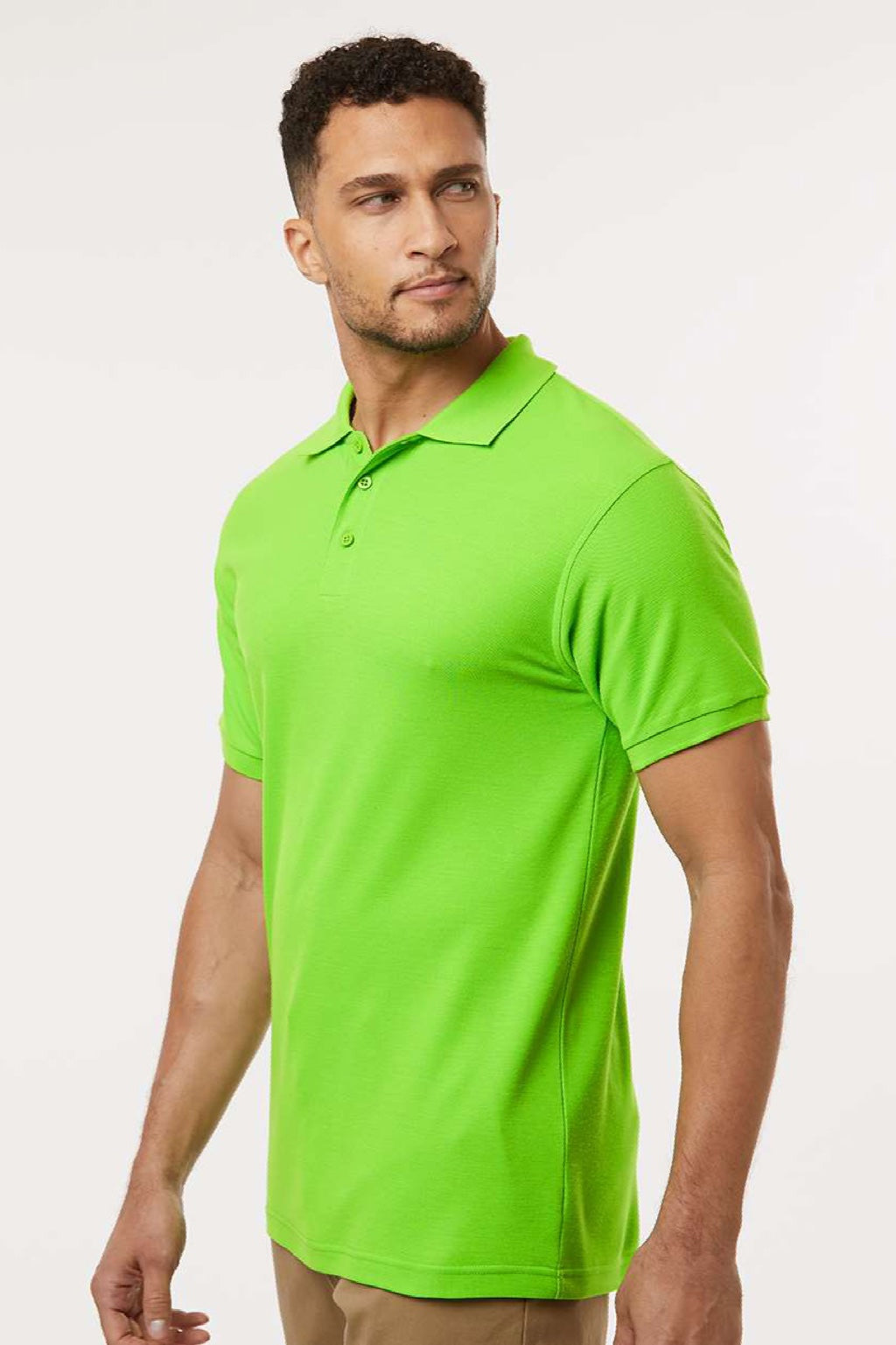 AllPro 62800 Mens Pique Short Sleeve Polo Shirt Lime Green Model Side