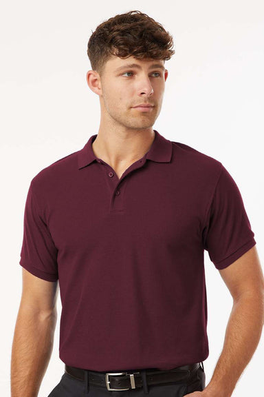 AllPro 62800 Mens Pique Short Sleeve Polo Shirt Maroon Model Front