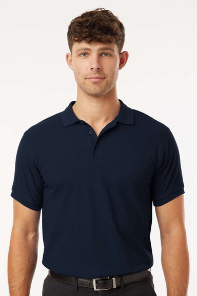 AllPro 62800 Mens Pique Short Sleeve Polo Shirt Navy Blue Model Front