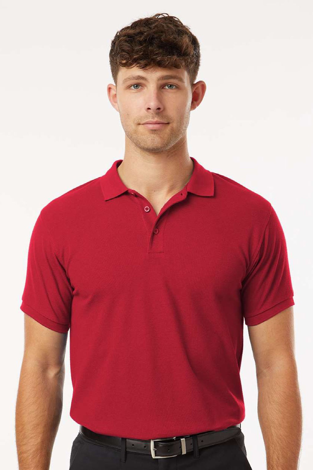 AllPro 62800 Mens Pique Short Sleeve Polo Shirt Red Model Front