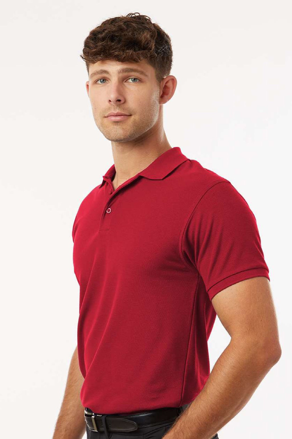 AllPro 62800 Mens Pique Short Sleeve Polo Shirt Red Model Side