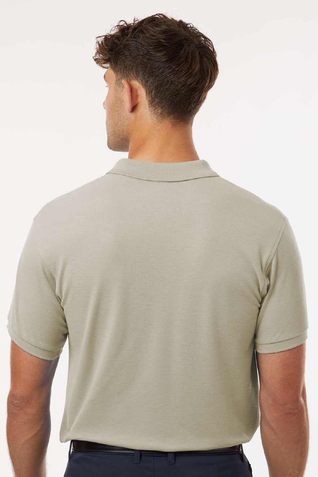 AllPro 62800 Mens Pique Short Sleeve Polo Shirt Sand Brown Model Back