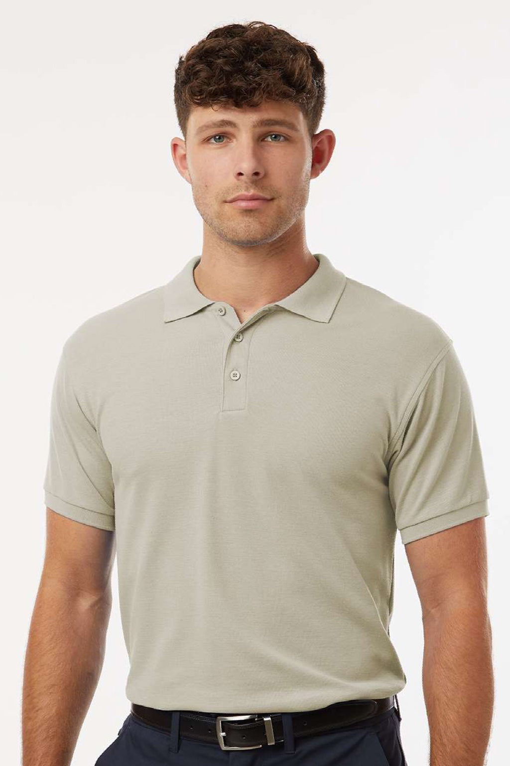 AllPro 62800 Mens Pique Short Sleeve Polo Shirt Sand Brown Model Front