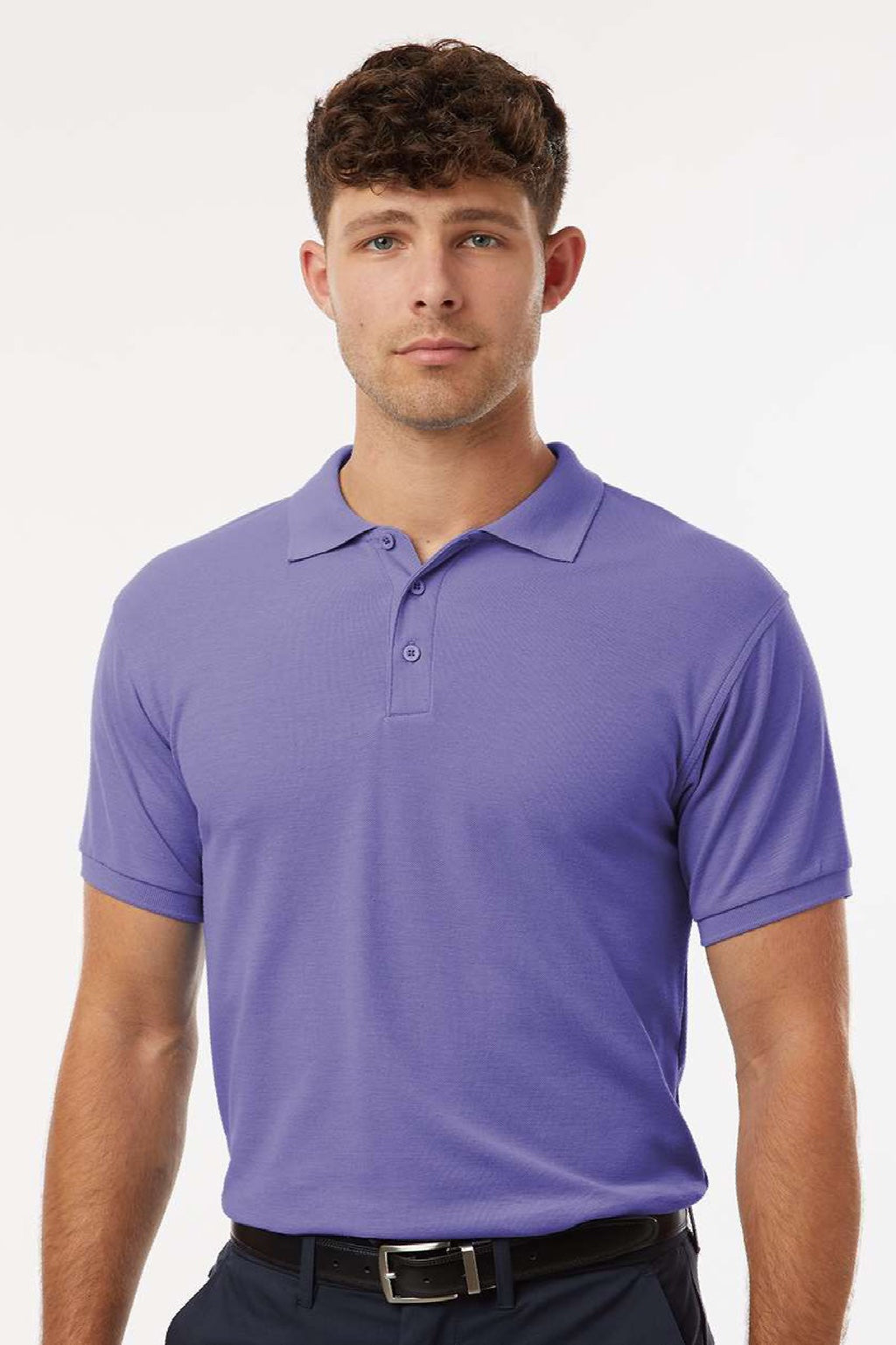 AllPro 62800 Mens Pique Short Sleeve Polo Shirt Violet Purple Model Front