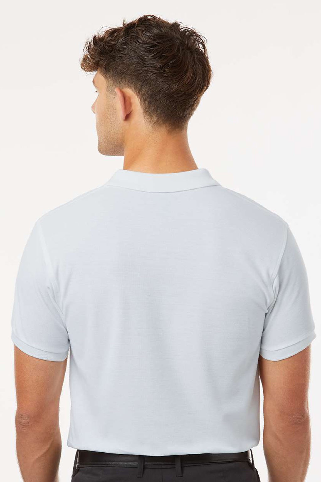 AllPro 62800 Mens Pique Short Sleeve Polo Shirt White Model Back