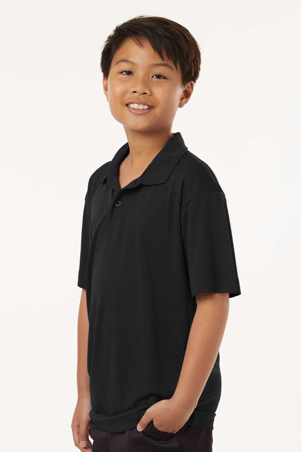 AllPro 41800Y Youth Pro Lock Performance Short Sleeve Polo Shirt Black Model Side