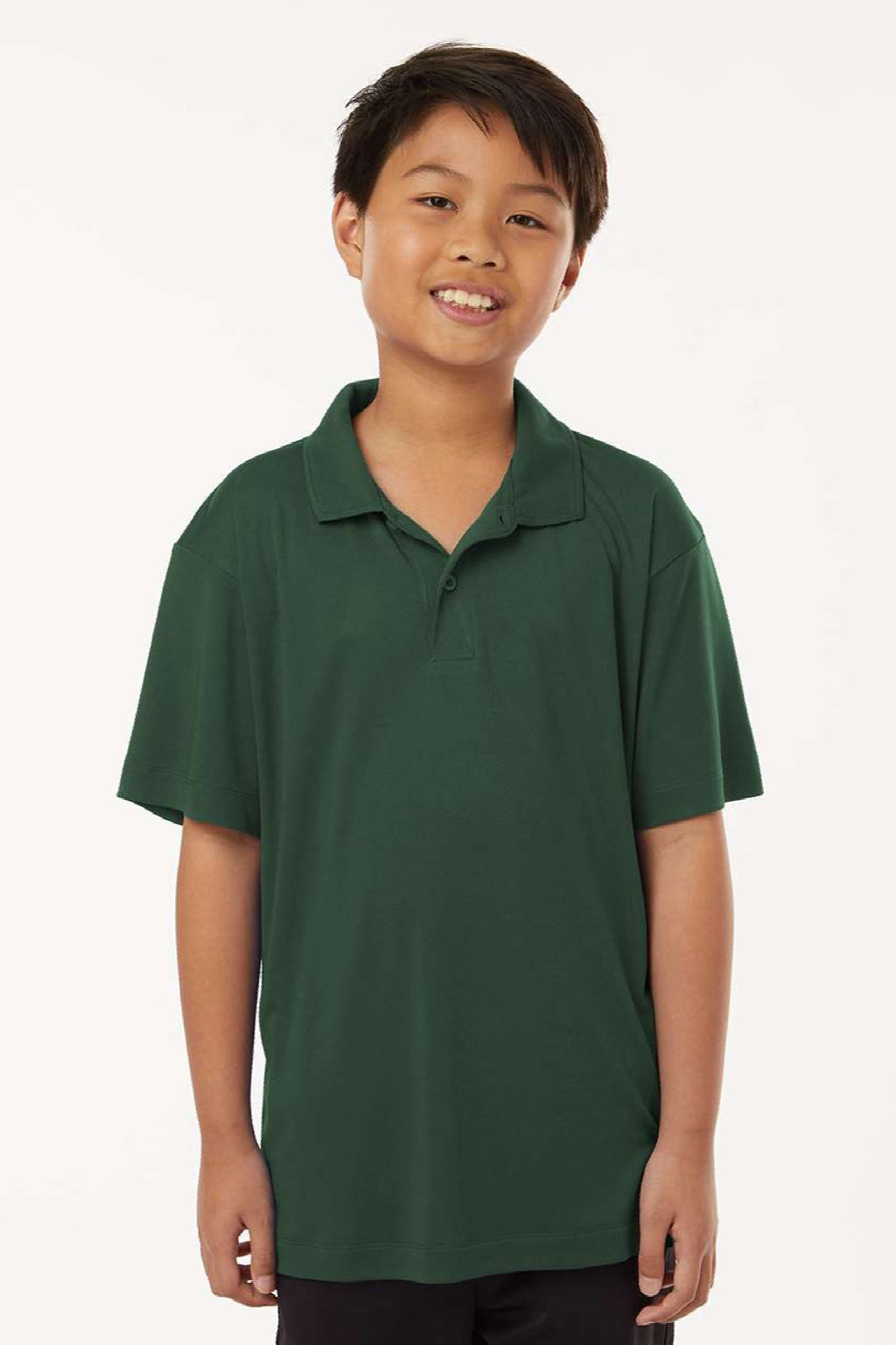 AllPro 41800Y Youth Pro Lock Performance Short Sleeve Polo Shirt Forest Green Model Front