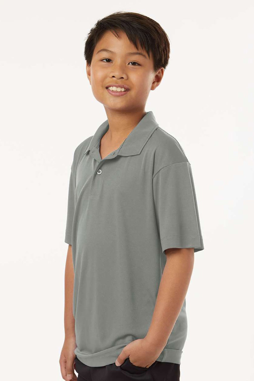 AllPro 41800Y Youth Pro Lock Performance Short Sleeve Polo Shirt Greystone Model Side