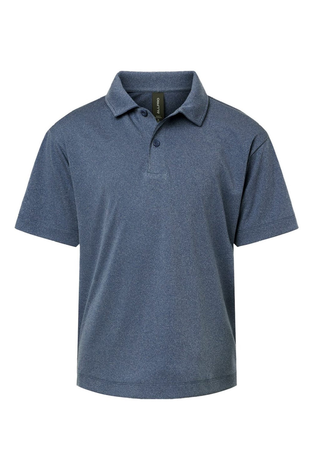 AllPro 41800Y Youth Pro Lock Performance Short Sleeve Polo Shirt Heather Navy Blue Flat Front