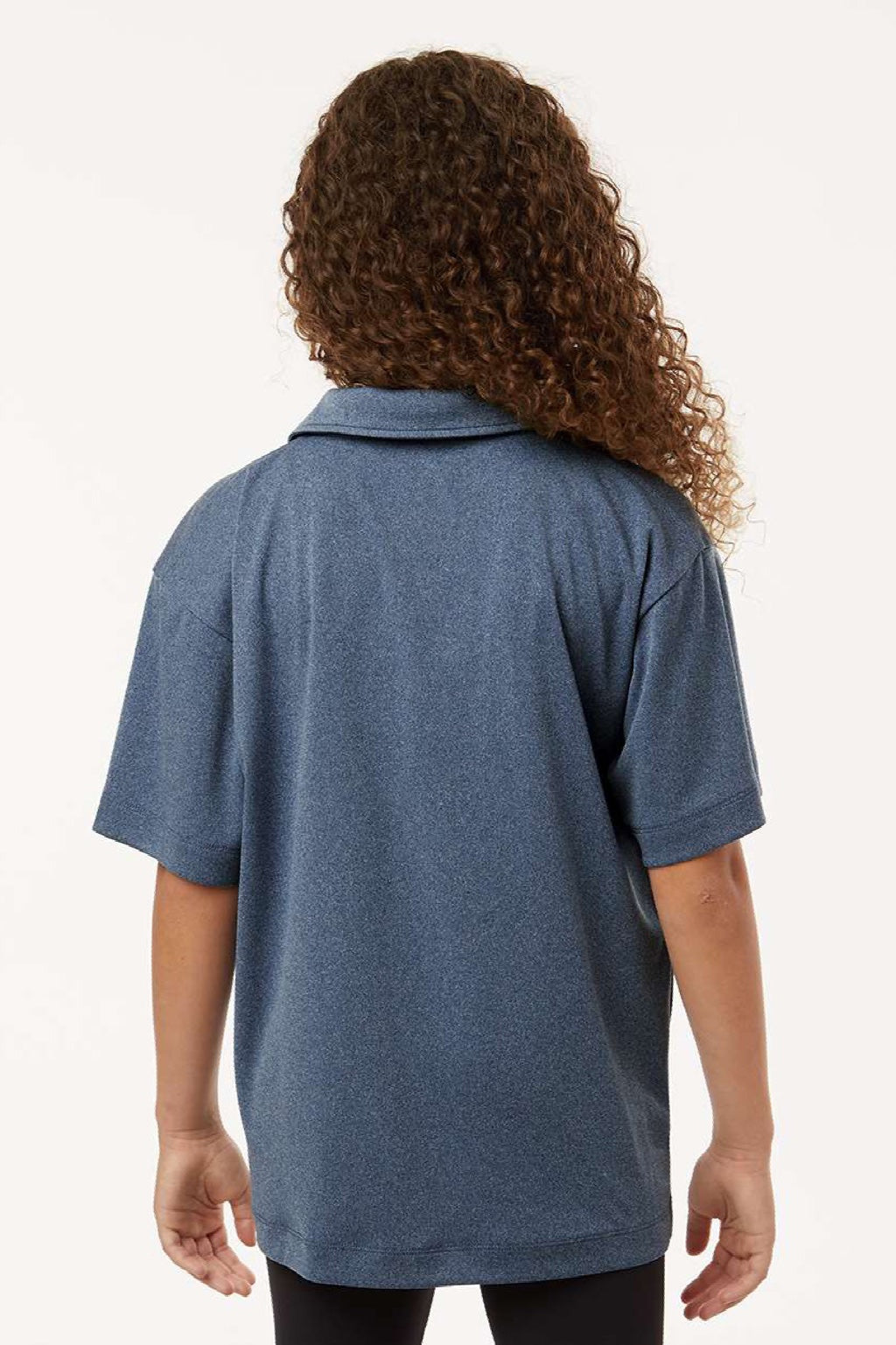 AllPro 41800Y Youth Pro Lock Performance Short Sleeve Polo Shirt Heather Navy Blue Model Back