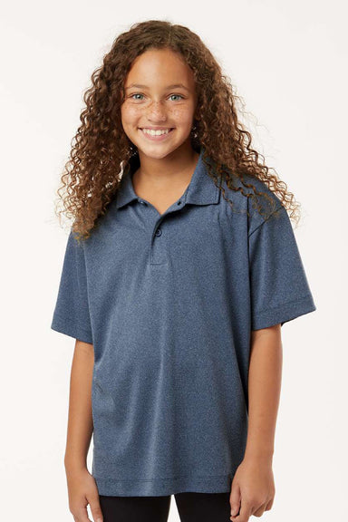 AllPro 41800Y Youth Pro Lock Performance Short Sleeve Polo Shirt Heather Navy Blue Model Front
