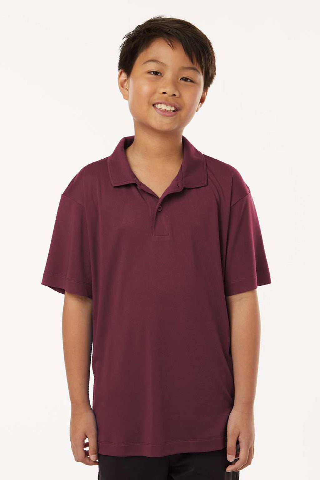 AllPro 41800Y Youth Pro Lock Performance Short Sleeve Polo Shirt Maroon Model Front