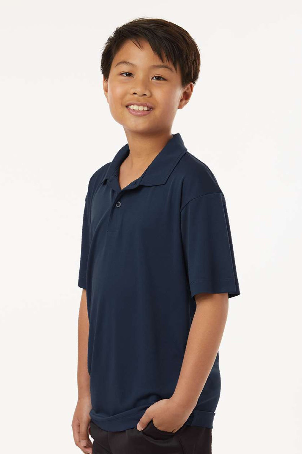 AllPro 41800Y Youth Pro Lock Performance Short Sleeve Polo Shirt Navy Blue Model Side