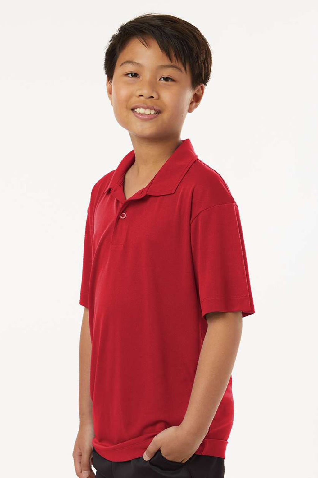 AllPro 41800Y Youth Pro Lock Performance Short Sleeve Polo Shirt Red Model Side