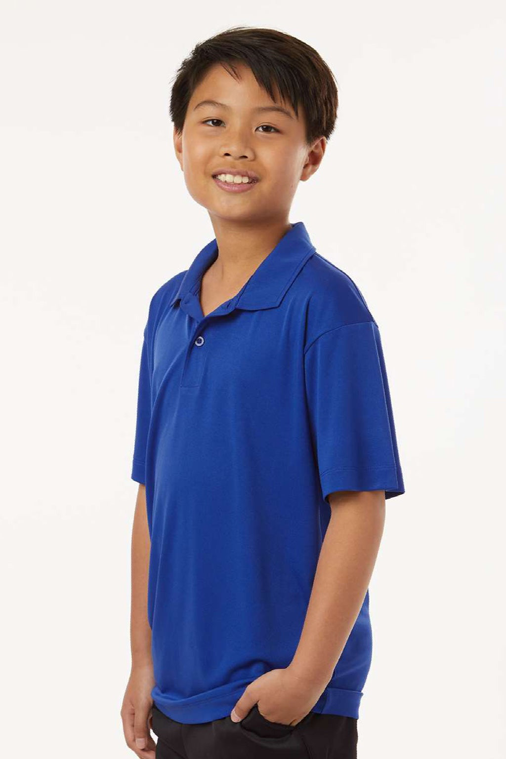 AllPro 41800Y Youth Pro Lock Performance Short Sleeve Polo Shirt Royal Blue Model Side