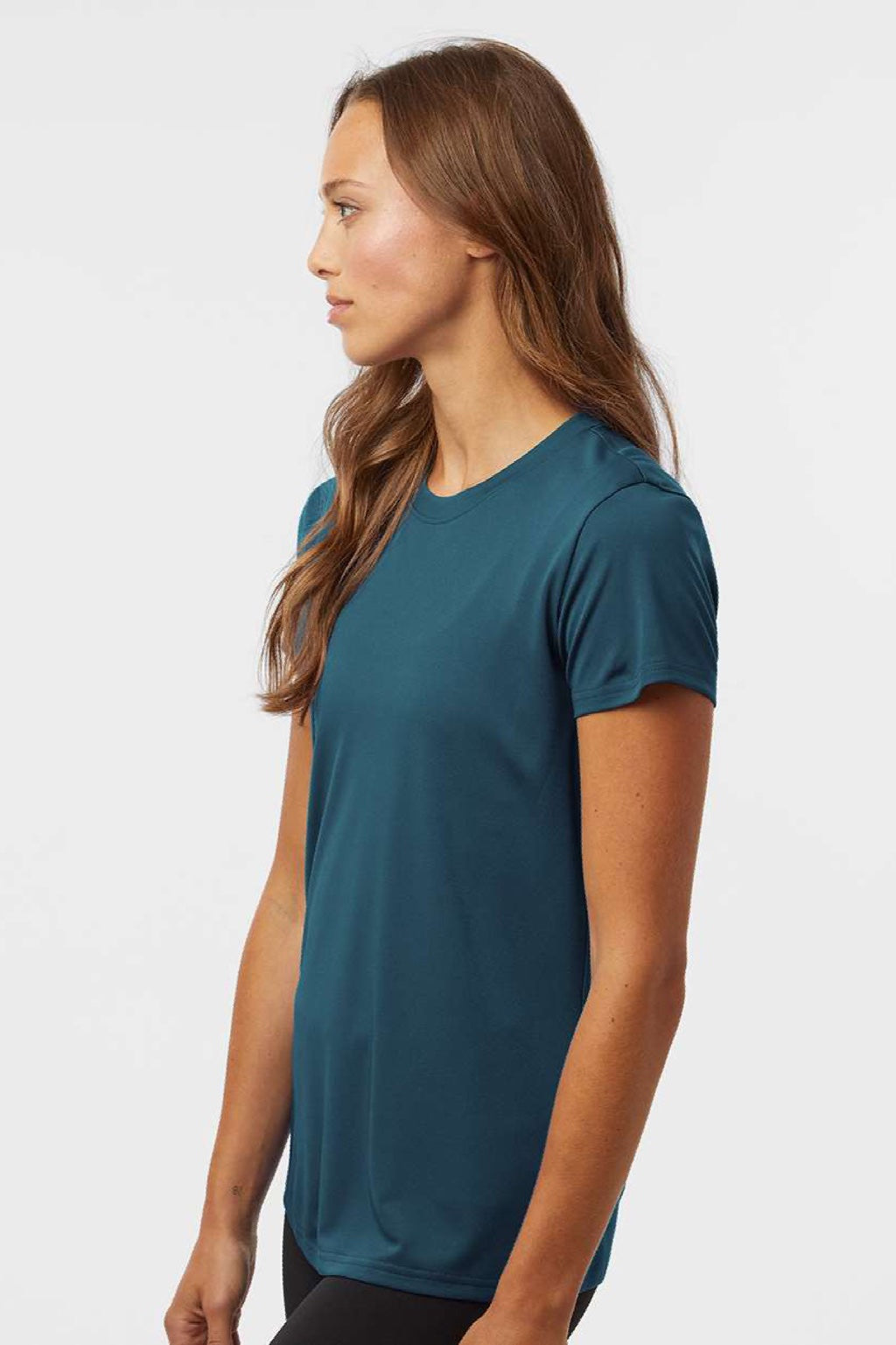 AllPro 48000L Womens Pro Lock Performance Short Sleeve Crewneck T-Shirt Atlantic Blue Model Side