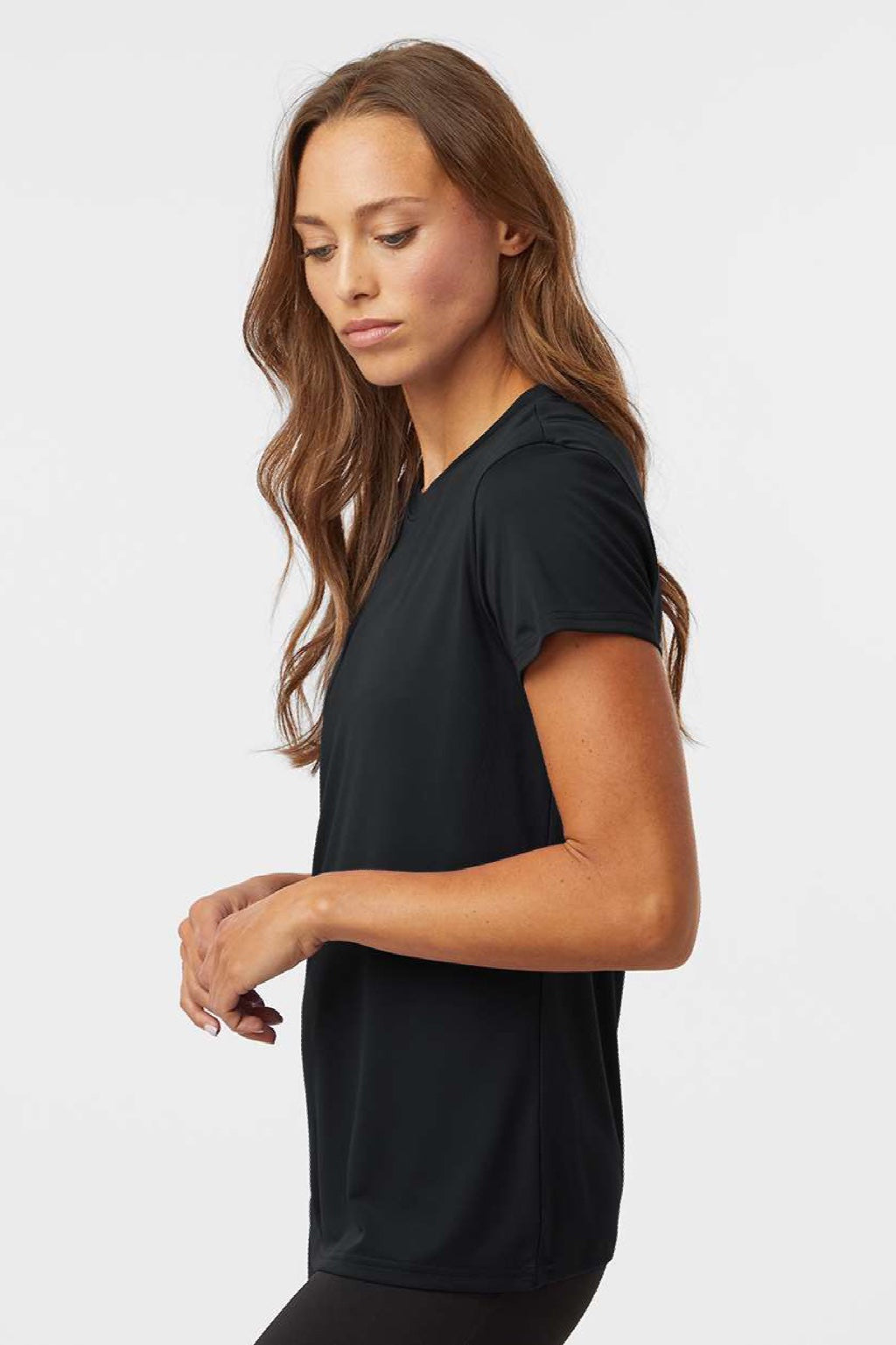 AllPro 48000L Womens Pro Lock Performance Short Sleeve Crewneck T-Shirt Black Model Side
