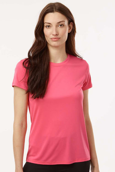 AllPro 48000L Womens Pro Lock Performance Short Sleeve Crewneck T-Shirt Bright Pink Model Front