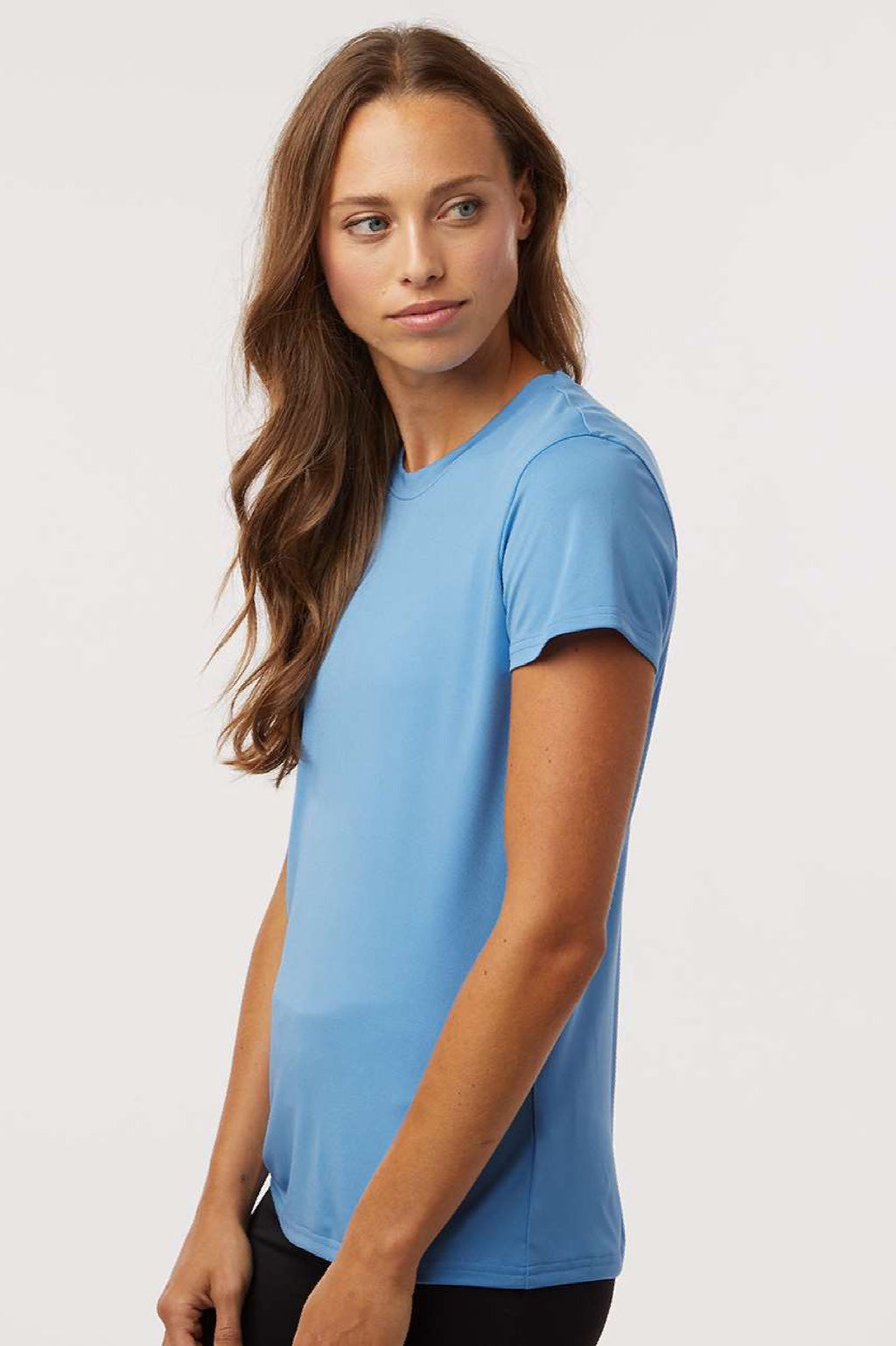 AllPro 48000L Womens Pro Lock Performance Short Sleeve Crewneck T-Shirt Carolina Blue Model Side