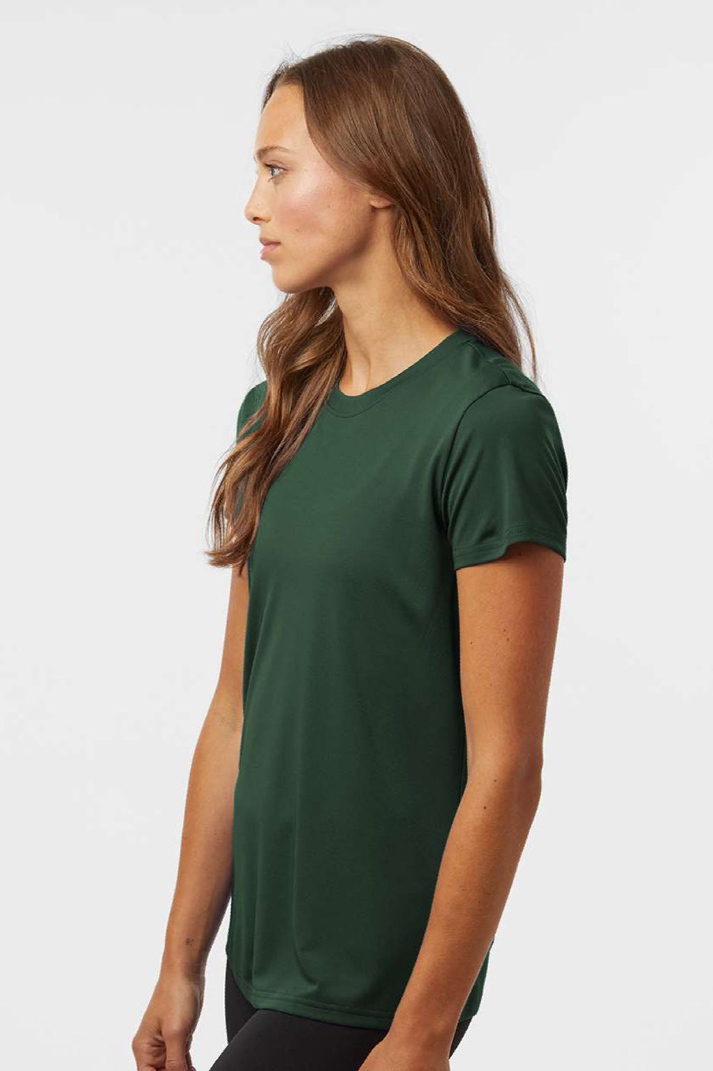 AllPro 48000L Womens Pro Lock Performance Short Sleeve Crewneck T-Shirt Forest Green Model Side