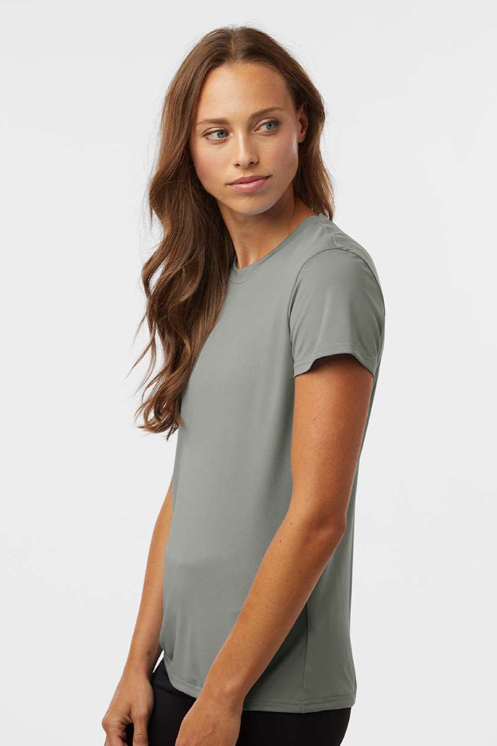 AllPro 48000L Womens Pro Lock Performance Short Sleeve Crewneck T-Shirt Greystone Model Side