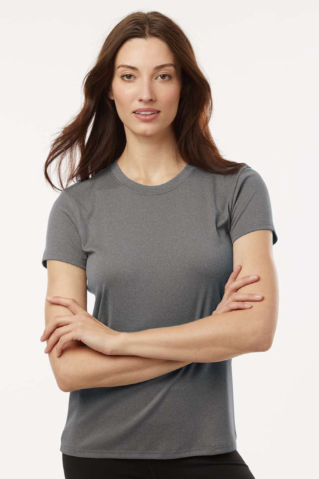 AllPro 48000L Womens Pro Lock Performance Short Sleeve Crewneck T-Shirt Heather Granite Grey Model Front
