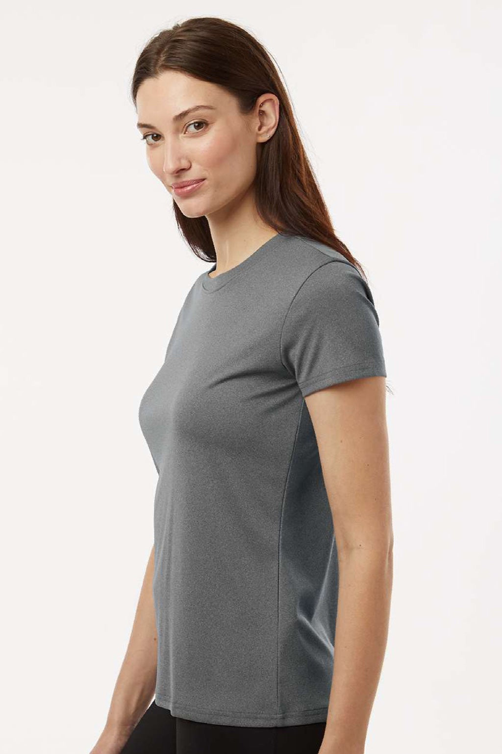 AllPro 48000L Womens Pro Lock Performance Short Sleeve Crewneck T-Shirt Heather Granite Grey Model Side