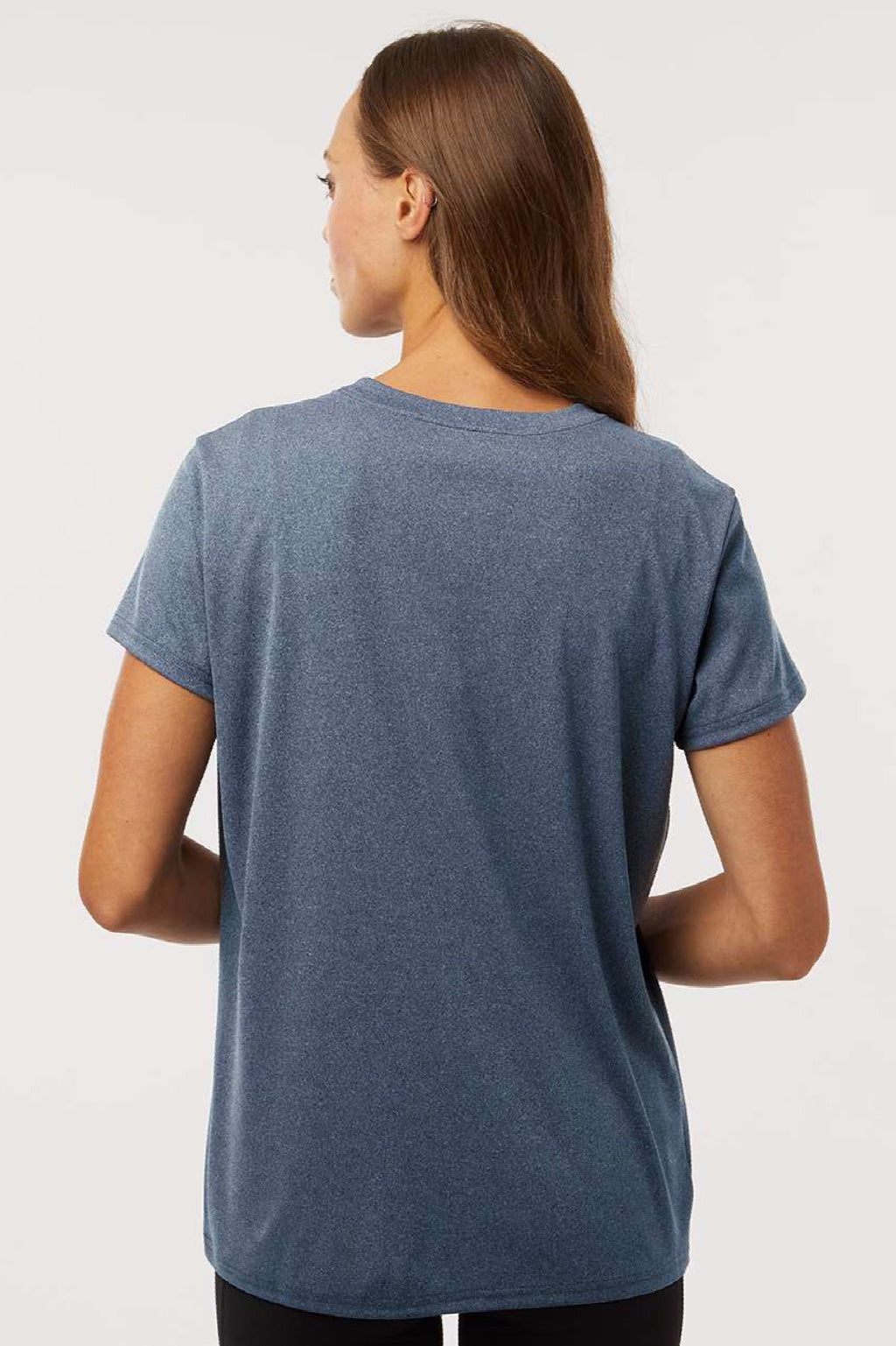 AllPro 48000L Womens Pro Lock Performance Short Sleeve Crewneck T-Shirt Heather Navy Blue Model Back