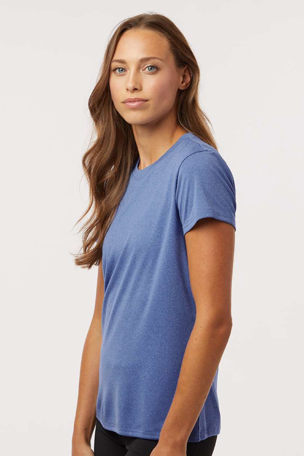 AllPro 48000L Womens Pro Lock Performance Short Sleeve Crewneck T-Shirt Heather Royal Blue Model Side