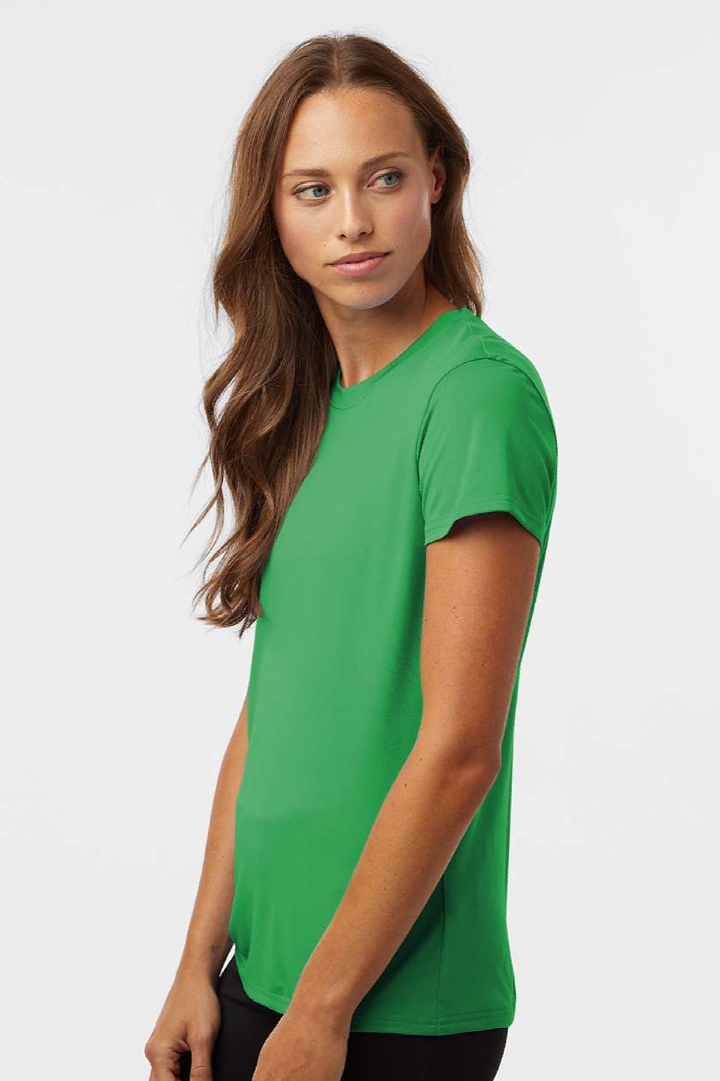 AllPro 48000L Womens Pro Lock Performance Short Sleeve Crewneck T-Shirt Kelly Green Model Side
