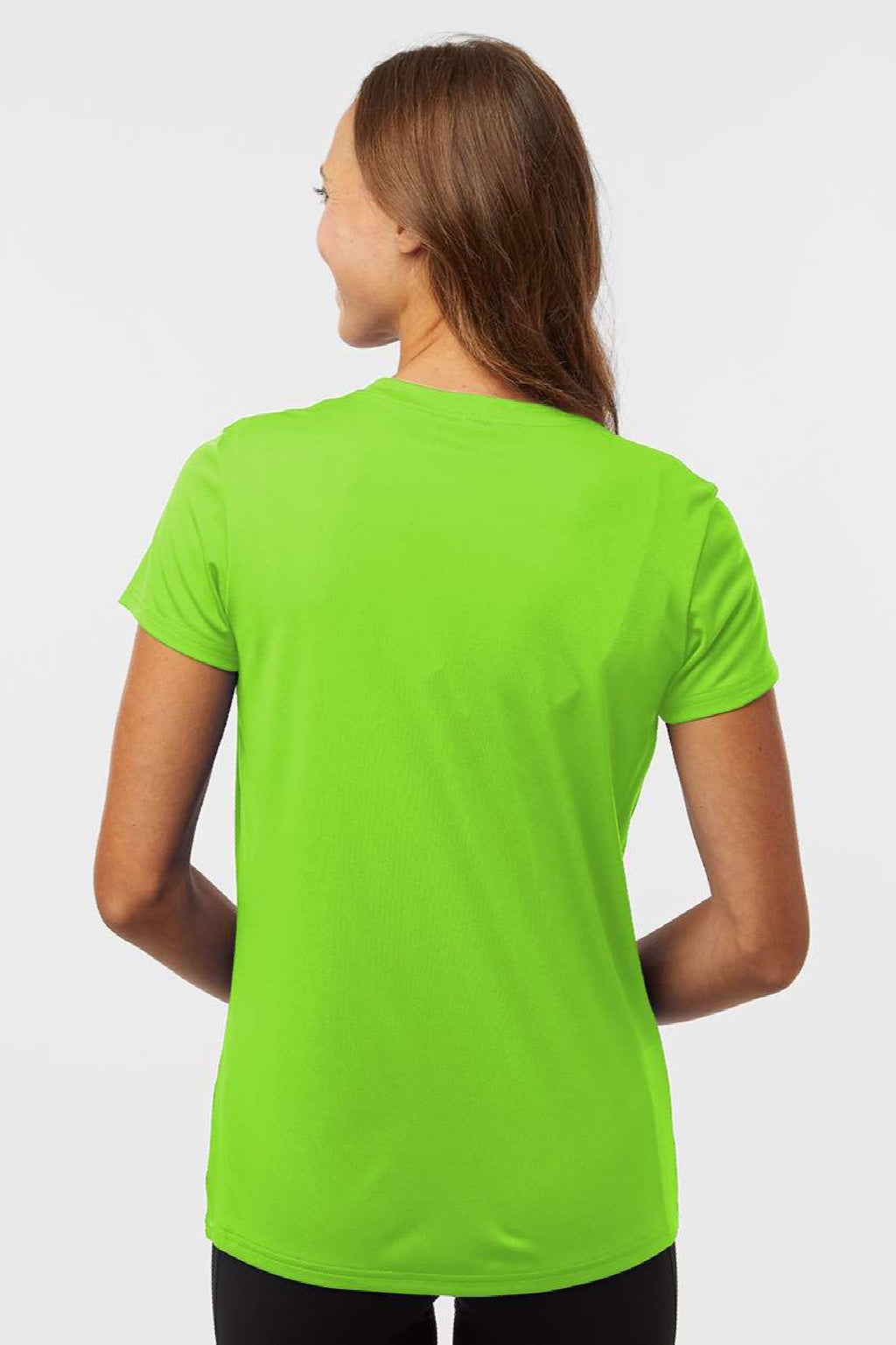 AllPro 48000L Womens Pro Lock Performance Short Sleeve Crewneck T-Shirt Lime Green Model Back