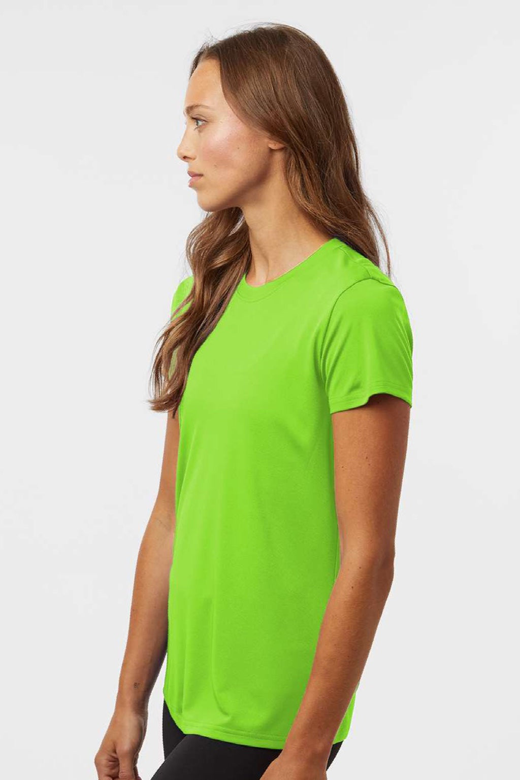 AllPro 48000L Womens Pro Lock Performance Short Sleeve Crewneck T-Shirt Lime Green Model Side