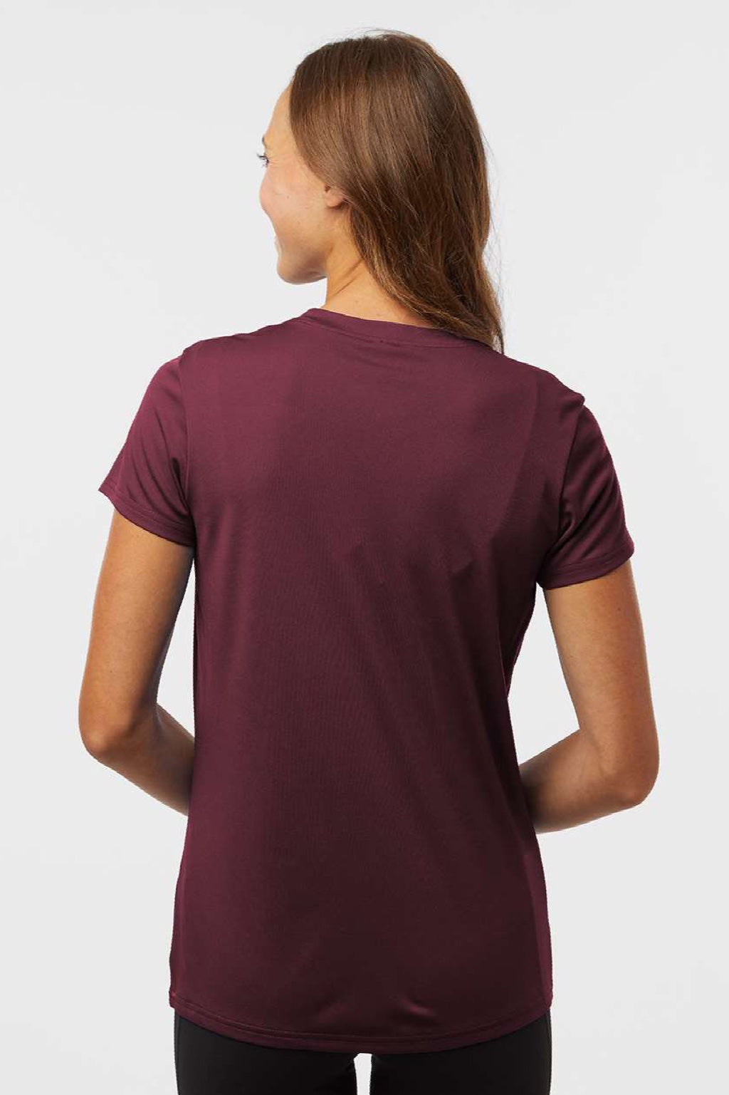 AllPro 48000L Womens Pro Lock Performance Short Sleeve Crewneck T-Shirt Maroon Model Back