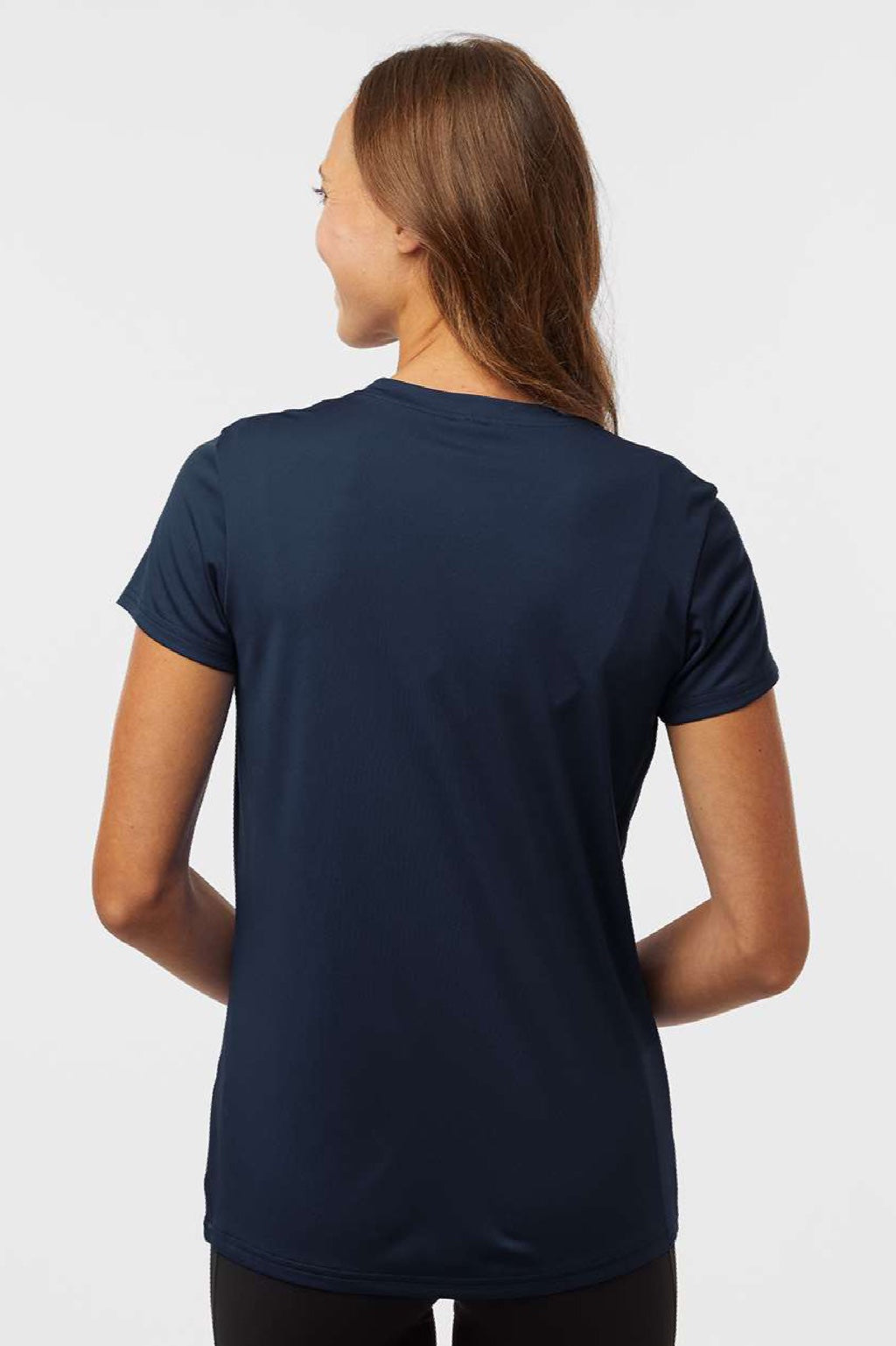AllPro 48000L Womens Pro Lock Performance Short Sleeve Crewneck T-Shirt Navy Blue Model Back