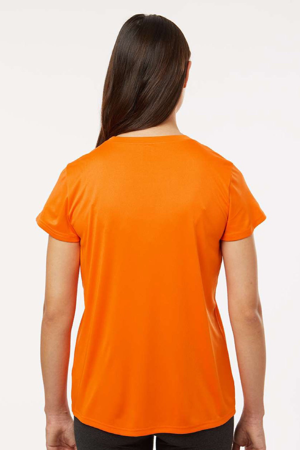 AllPro 48000L Womens Pro Lock Performance Short Sleeve Crewneck T-Shirt Neon Orange Model Back