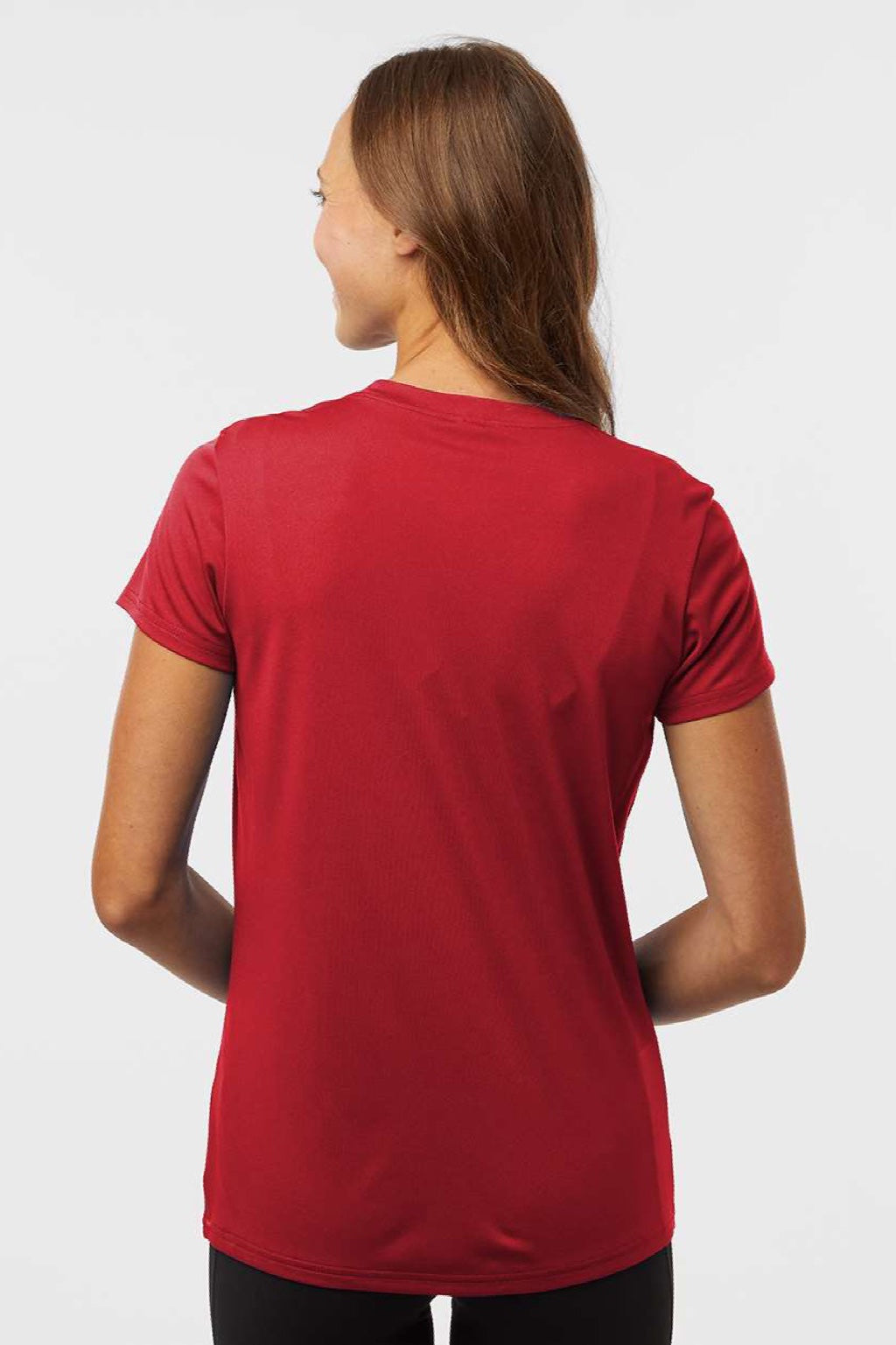 AllPro 48000L Womens Pro Lock Performance Short Sleeve Crewneck T-Shirt Red Model Back