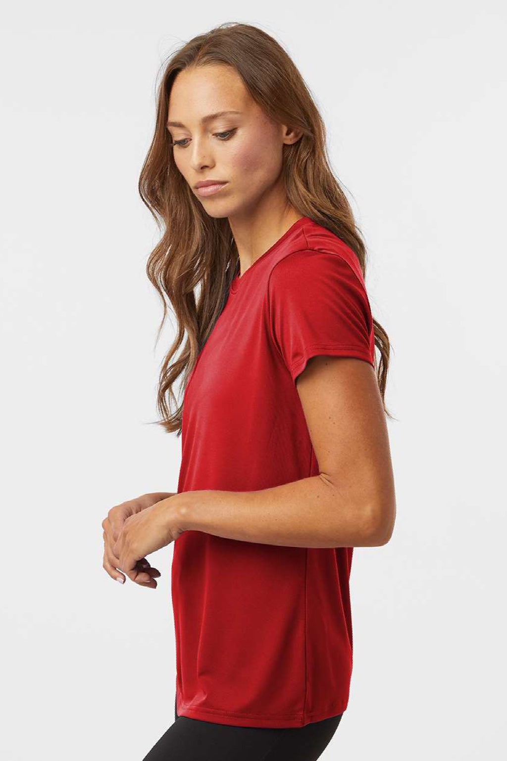 AllPro 48000L Womens Pro Lock Performance Short Sleeve Crewneck T-Shirt Red Model Side