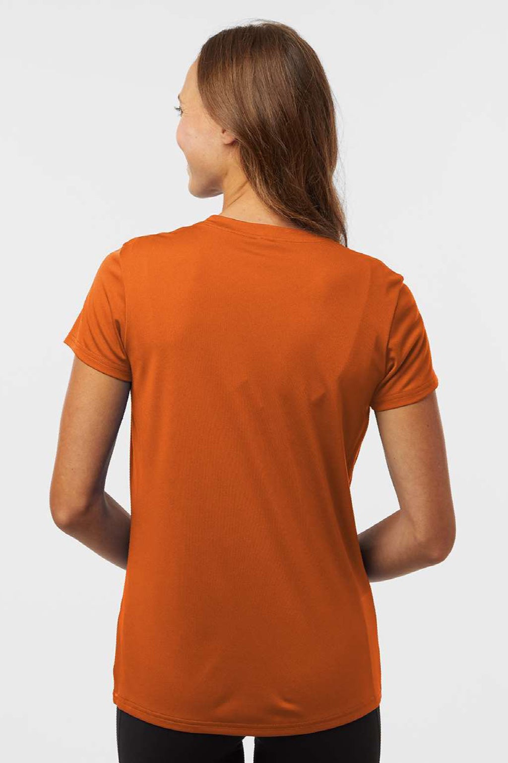 AllPro 48000L Womens Pro Lock Performance Short Sleeve Crewneck T-Shirt Rust Orange Model Back