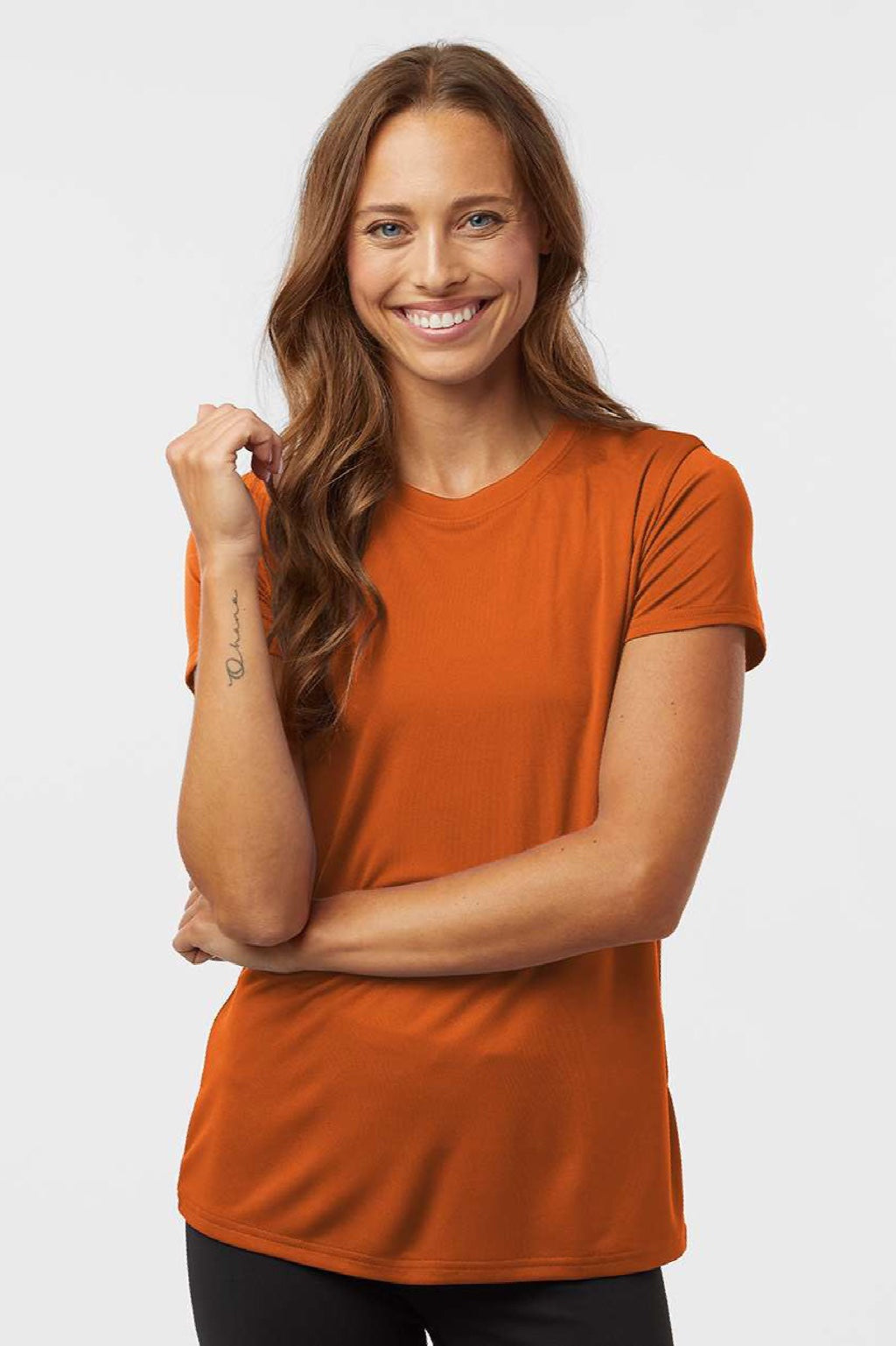 AllPro 48000L Womens Pro Lock Performance Short Sleeve Crewneck T-Shirt Rust Orange Model Front