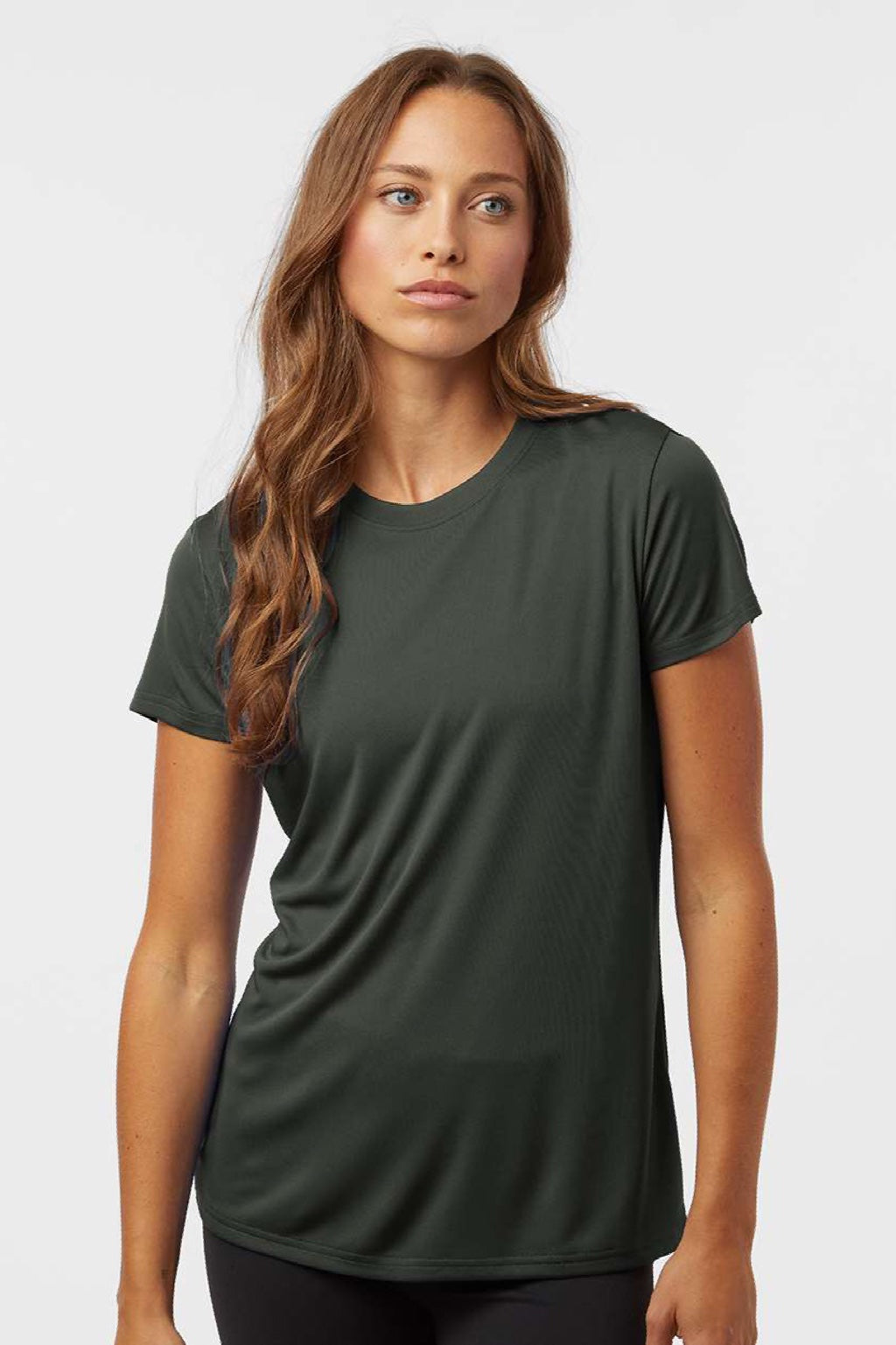 AllPro 48000L Womens Pro Lock Performance Short Sleeve Crewneck T-Shirt Smoke Grey Model Front